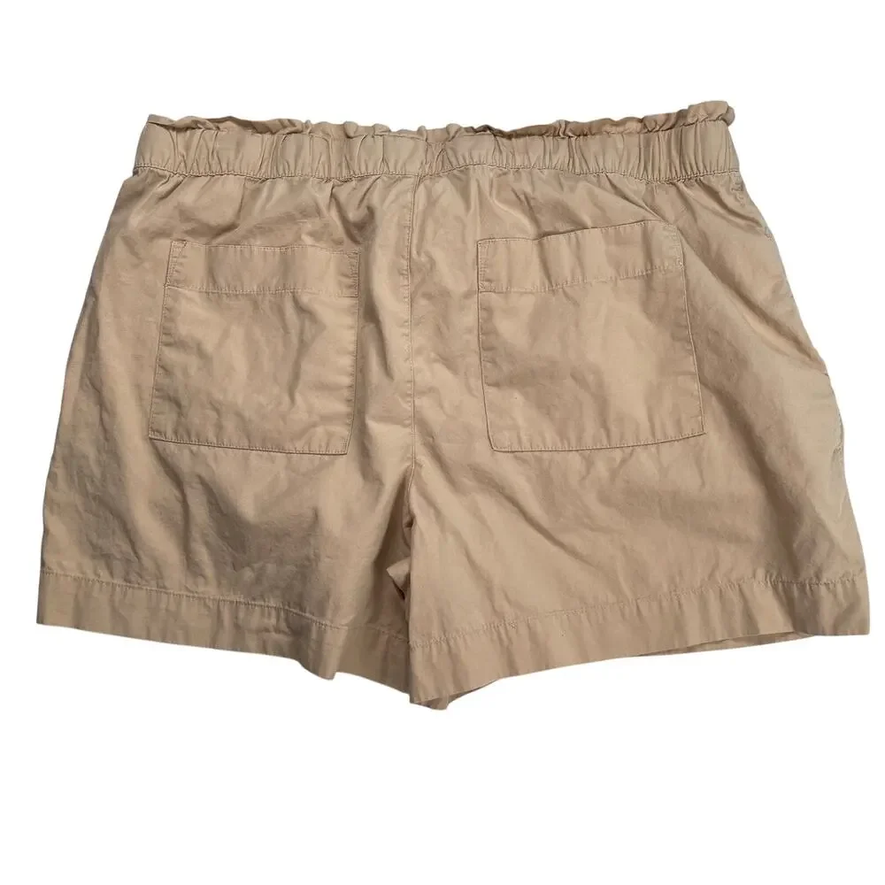 Loft Outlet Shorts Medium Tan 100% Cotton Paperbag Waist Drawstring 4" Inseam - Picture 3 of 5